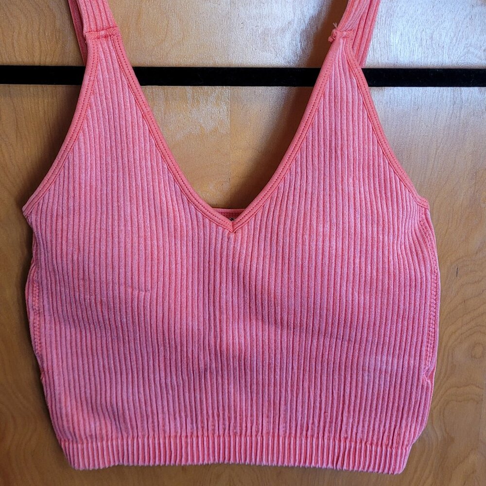 Pink Ribbed Brami Crop Top, Size S/M